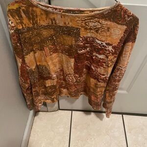 Chico's Earthy Tones Patchwork Long Sleeve Top